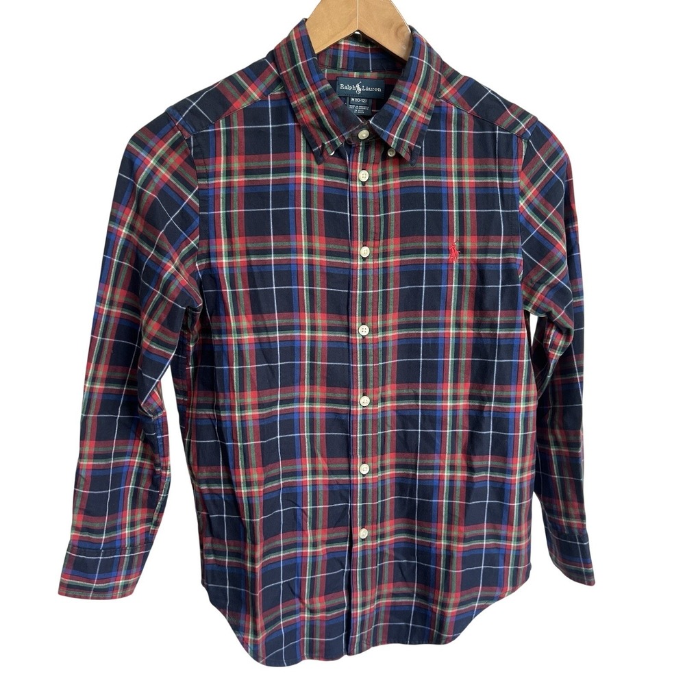 Ralph Lauren Polo Classic Plaid Button Down Preppy Pony Shirt Boys Medium 10-12